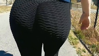 Close Up Of A Mature Woman'S Big Butt And Legs In Public